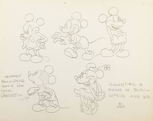 Appraisal: A Walt Disney model drawing of Minnie and Mickey Mouse