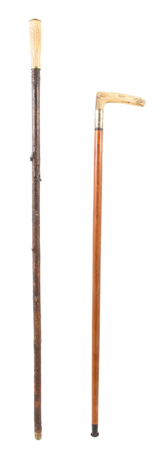 Appraisal: Sale Lot Two Bone Handled Walking Sticks the first example