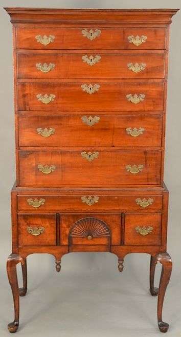 Appraisal: Queen Anne cherry highboy in two parts upper portion with