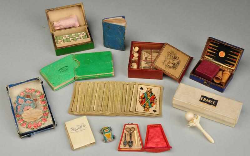 Appraisal: Lot of French Fashion Doll Accessories Description Deck of cards