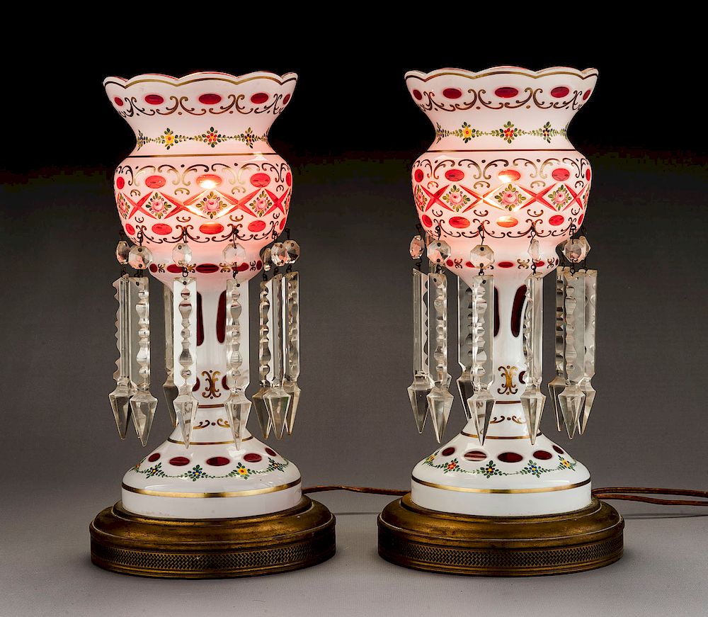 Appraisal: Pair of Bohemian Pink Cased Glass Lustres DESCRIPTION Pair of