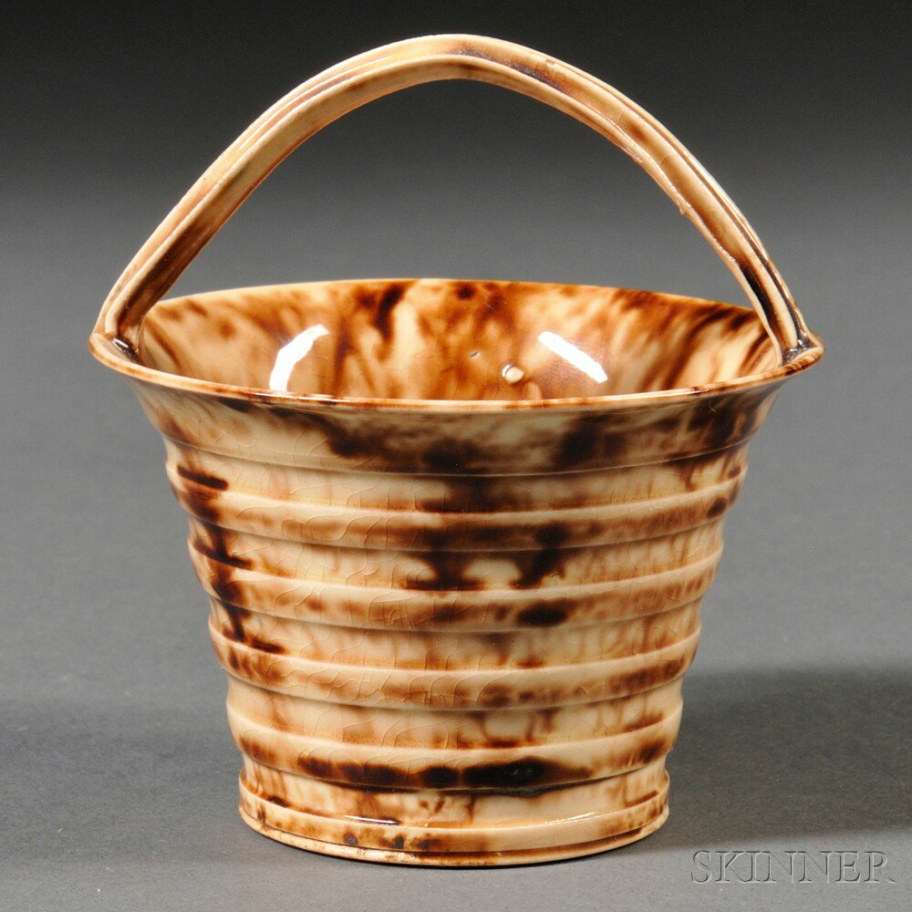 Appraisal: Staffordshire Cream-colored Earthenware Bucket England c simple bail handle and