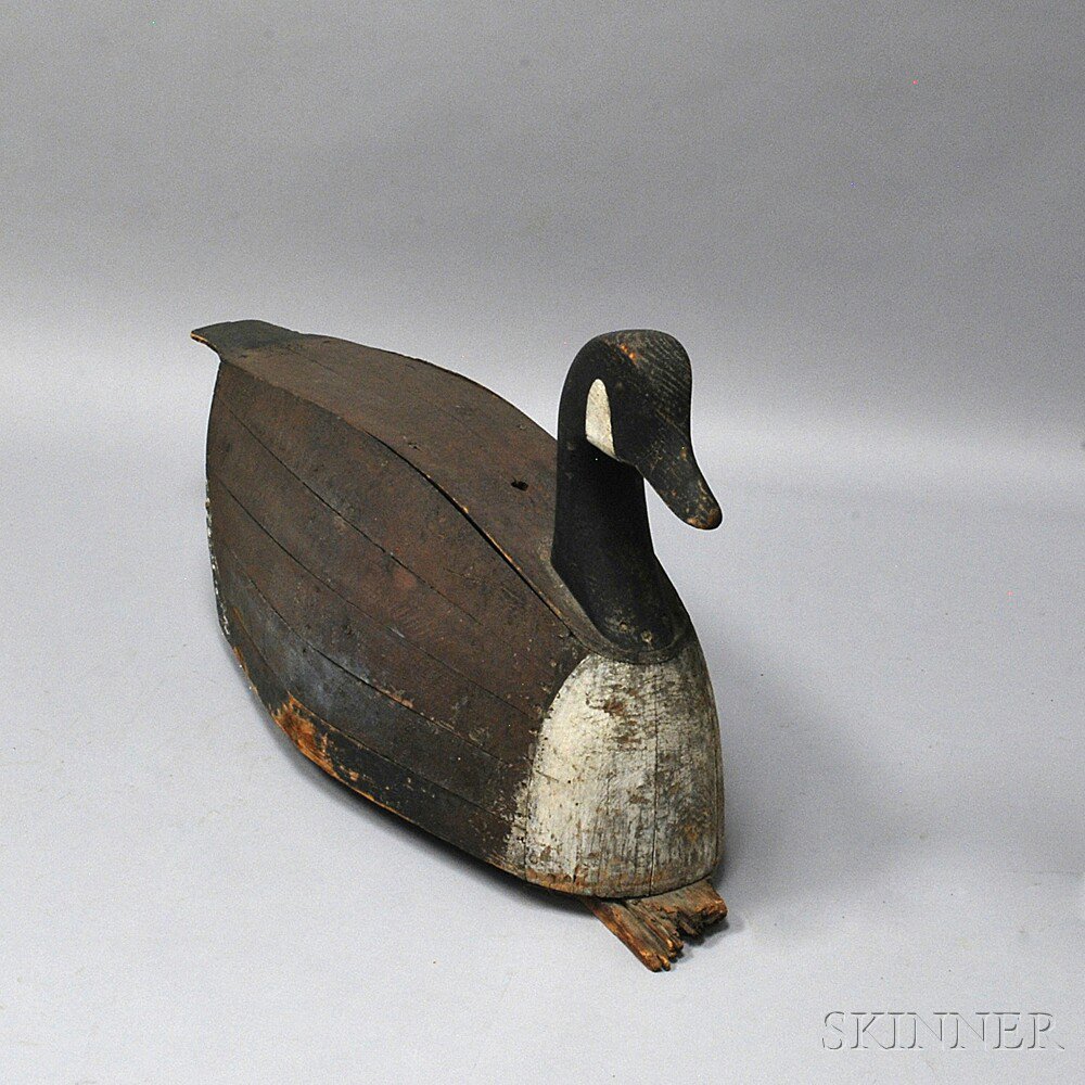 Appraisal: Large Painted Stave-constructed Goose Decoy th century ht wd dp