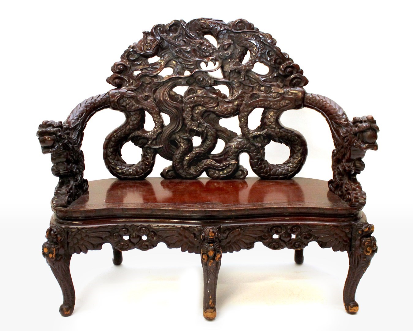 Appraisal: An early th century Chinese hardwood sofa the back and