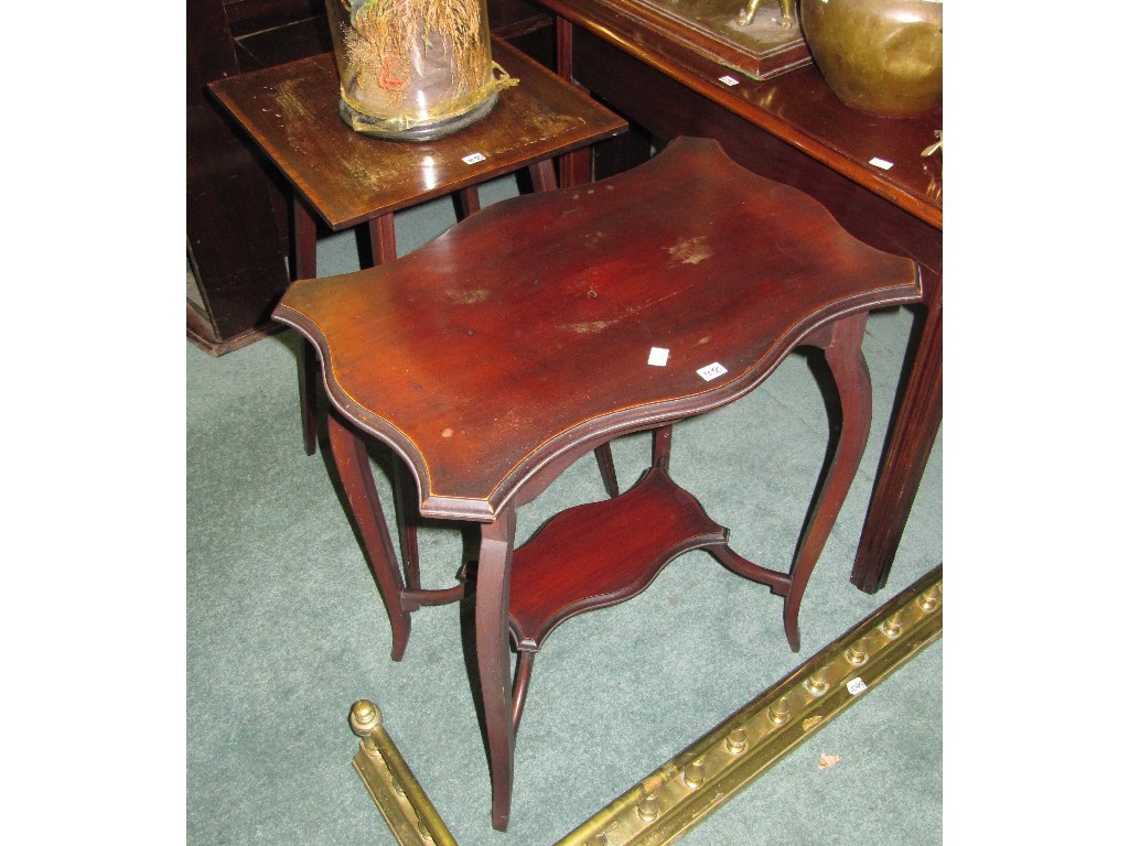 Appraisal: Edwardian mahogany inlaid two tier table mahogany side table and