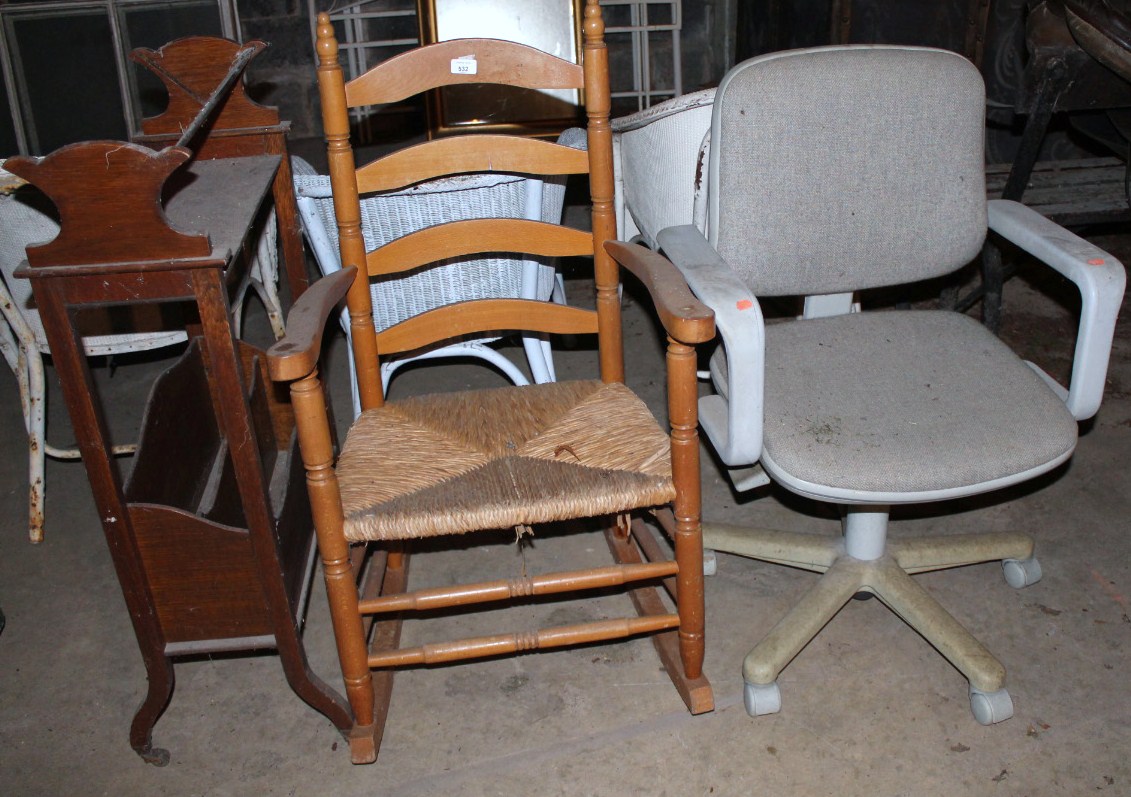 Appraisal: A beech frame rocking chair an oak book stand magazine