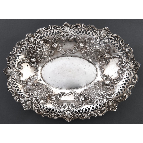 Appraisal: A Victorian silver pierced oval fruit dish die stamped with