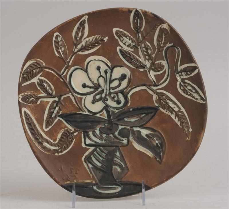 Appraisal: PABLO PICASSO MADOURA CERAMIC PLATE WITH FLOWER IN A VASE