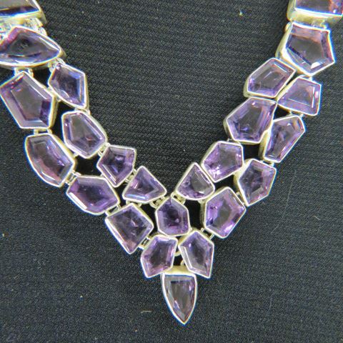 Appraisal: Amethyst Necklace fancy cut gems totaling over carats in sterling