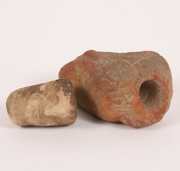 Appraisal: Lot of Ft Ancient sandstone pipes Both with human faces