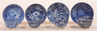 Appraisal: Staffordshire Blue Transfer Cups and Saucers Four Various Staffordshire Blue