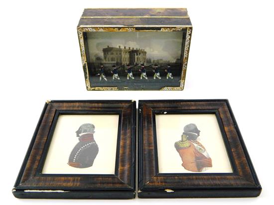 Appraisal: th C soldier-themed decorative arts three pieces faux tortoiseshell covered