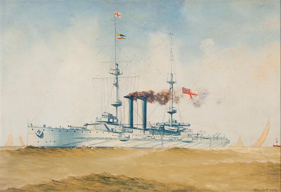 Appraisal: W Herbert British th century Battleship at Sea oil on