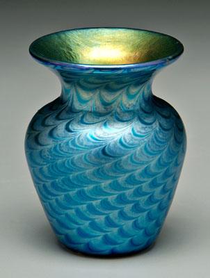 Appraisal: Lundberg art glass vase diagonal bands of iridescent blue feather