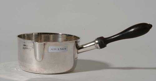 Appraisal: SMALL PAN Sterling th century With horizontal wooden handle D