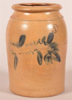 Appraisal: th C PA Stoneware Jar w Cobalt Slip Tulip Unsigned