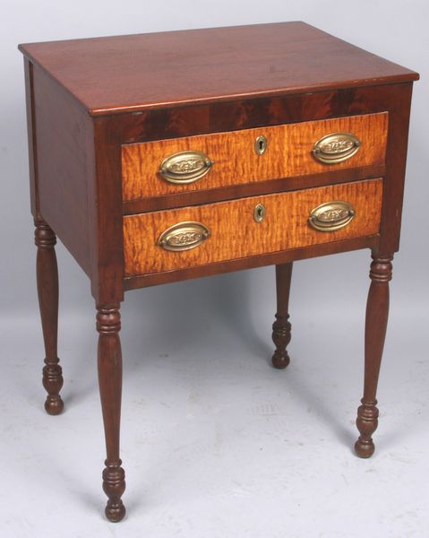 Appraisal: Early th Century Federal mahogany stand having two curly maple