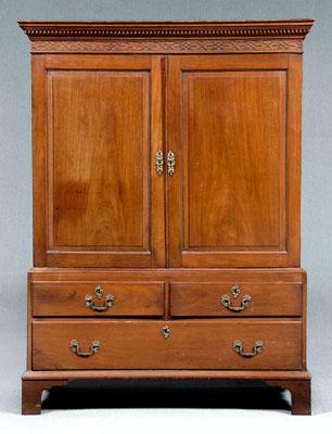 Appraisal: Chippendale mahogany linen press upper case with dentil and blind