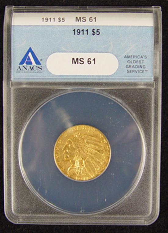 Appraisal: Indian Gold Coin ANACS certified and graded MS