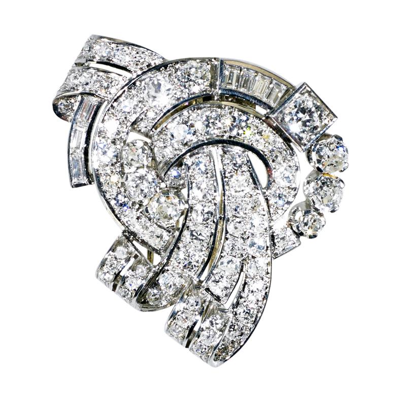 Appraisal: FRENCH DIAMOND PLATINUM FUR CLIP Condition Report Very good condition