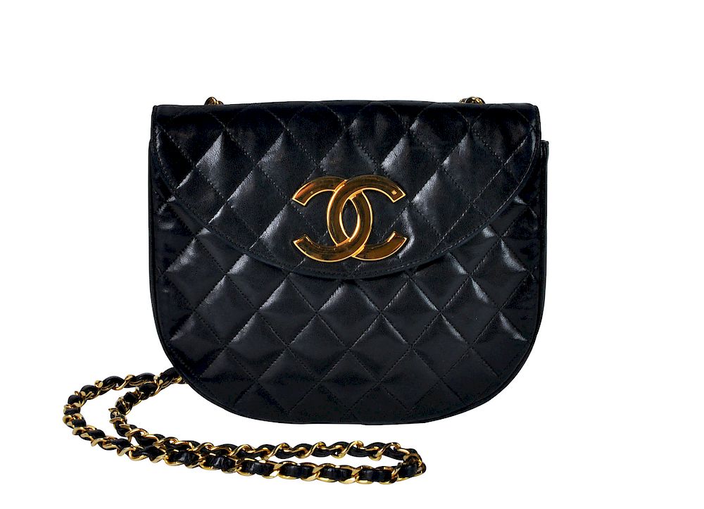 Appraisal: Black Lambskin CHANEL Bag with Gold CC Lock Chanel black