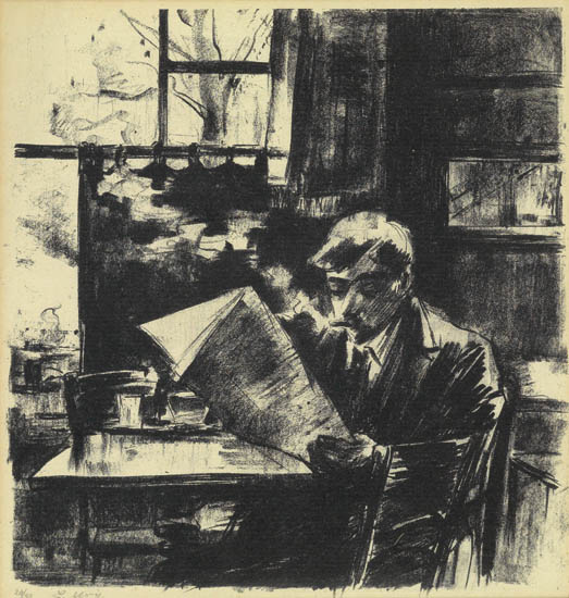 Appraisal: LESSER URY Three lithographs Rauchender Zeitungsleser Numbered in pencil lower