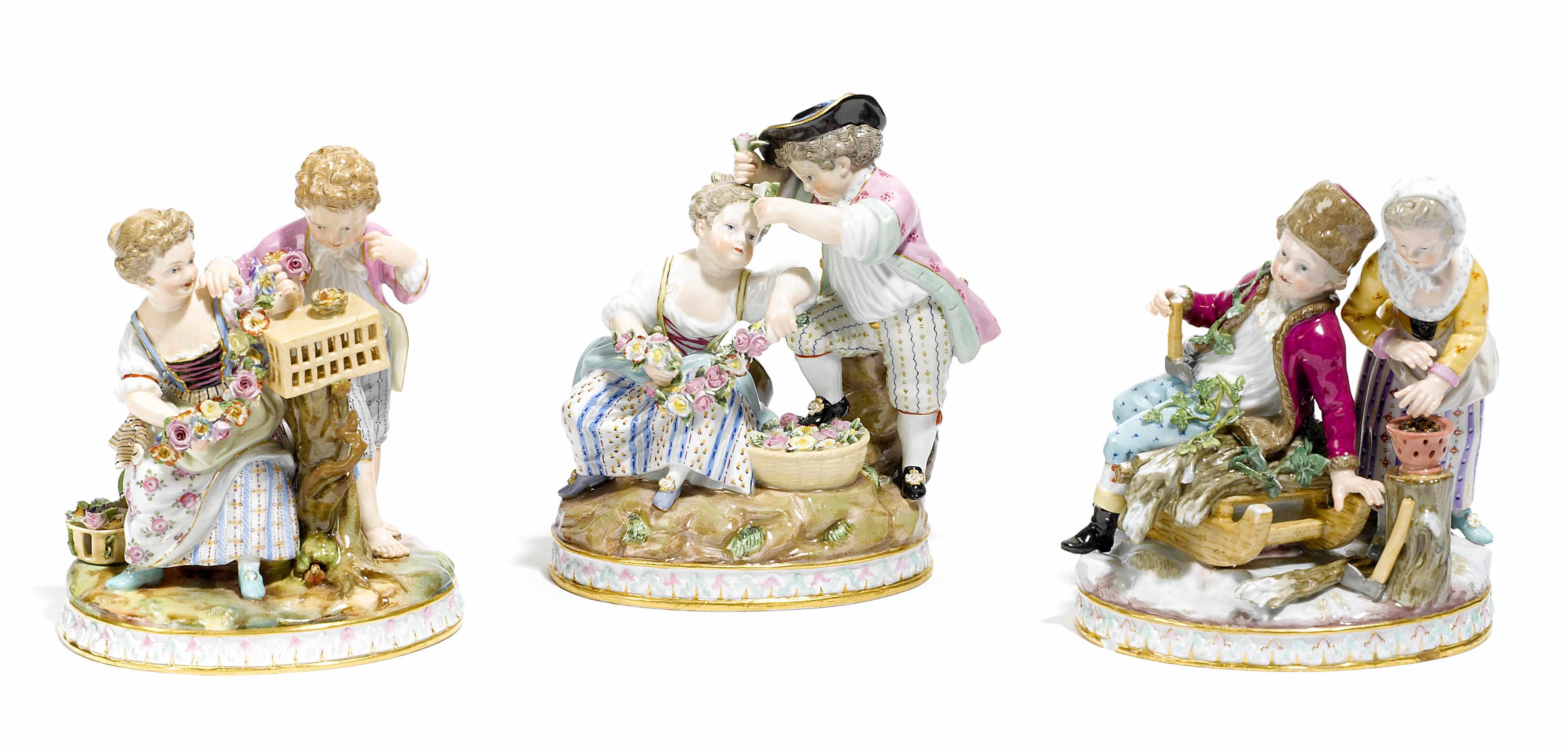 Appraisal: A set of three Meissen porcelain figural groups emblematic of