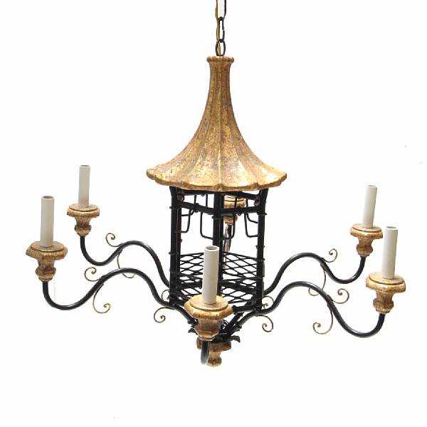 Appraisal: A giltwood and tole chinoiserie style six light chandelier height