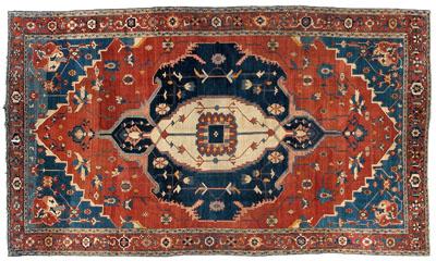 Appraisal: Serapi rug ivory central medallion with cobalt and iron red