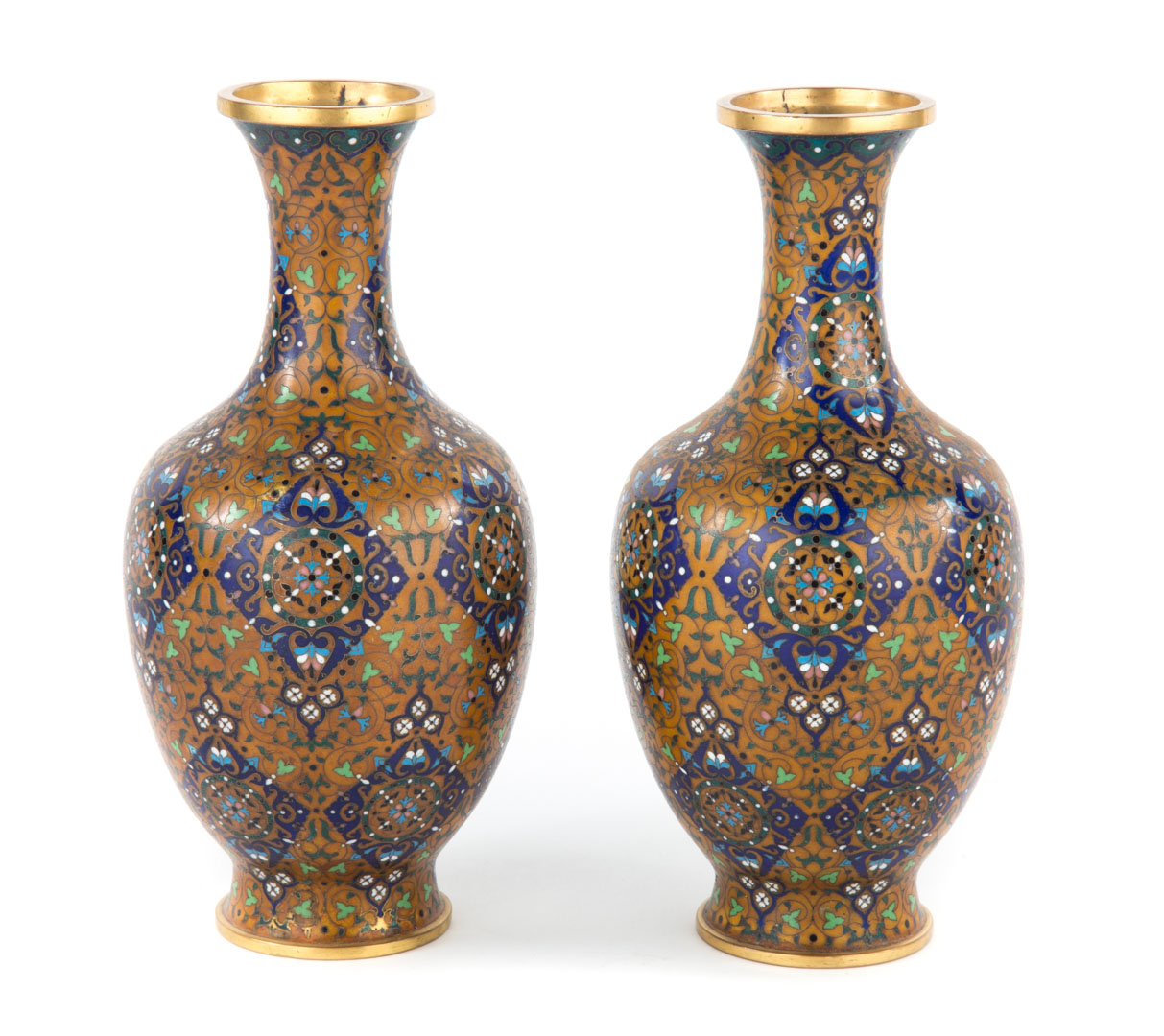 Appraisal: Pair of Chinese cloisonne enamel vases early th century with