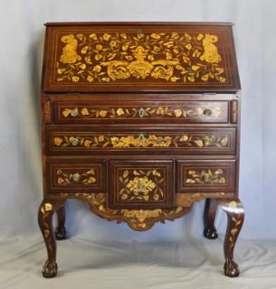 Appraisal: Marquetry Inlaid Edwardian Drop Front Desk Best of quality in