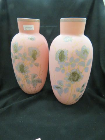 Appraisal: Pair of Victorian Art Glass Vases enameled florals on pink