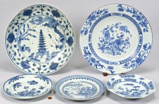 Appraisal: Asian Themed Blue White Plates Chargers st item Chinese porcelain