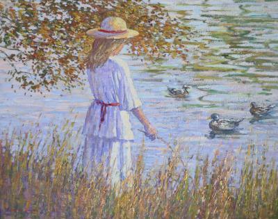 Appraisal: Gregory Davies born Lady on a Riverbank oil on panel