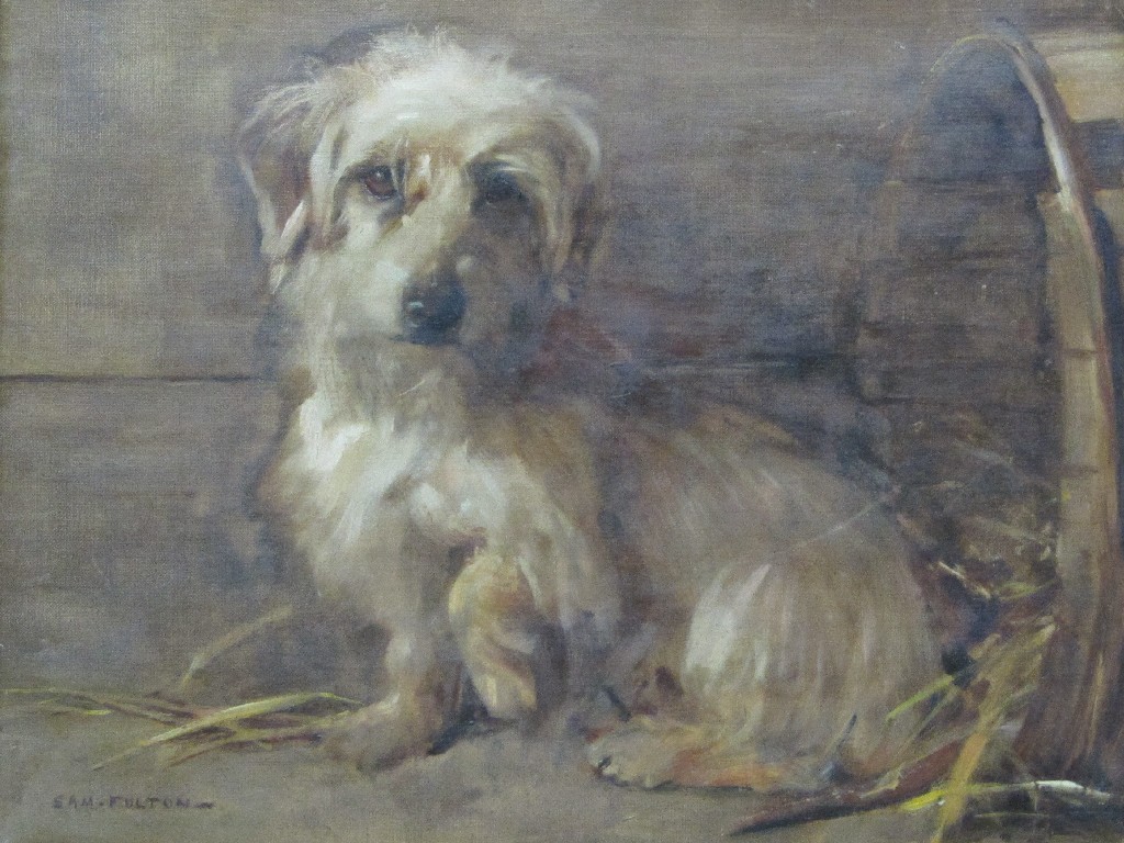 Appraisal: SAMUEL FULTON - TERRIER BESIDE A BARREL Oil on canvas