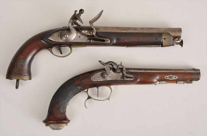 Appraisal: TWO PISTOLS Engraved percussion pistol and a flintlock in