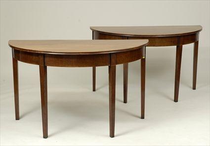 Appraisal: Pair of George III Inlaid Mahogany Demilune Side Tables Formerly