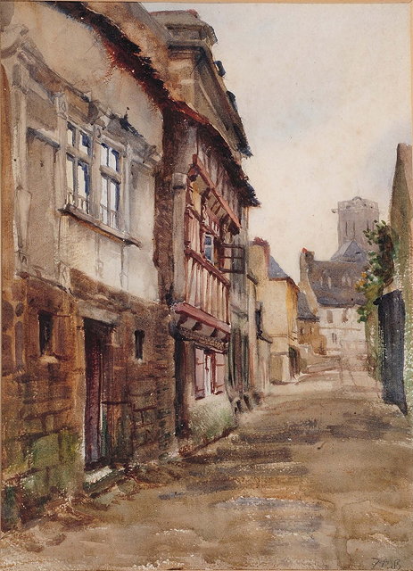 Appraisal: Attributed to Frank Moss Bennett British - Lannion street scene