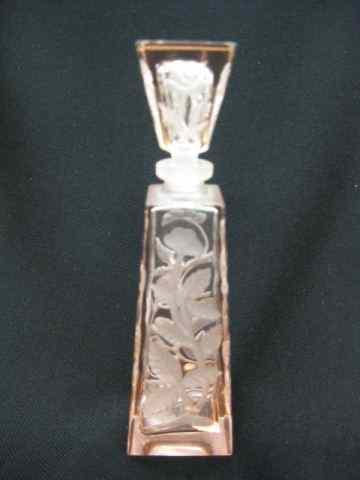 Appraisal: Pink Crystal Perfume Bottle deep intaglio cut floral deco style