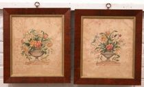 Appraisal: Pair of th Century Theorem Paintings Pair of watercolors depict