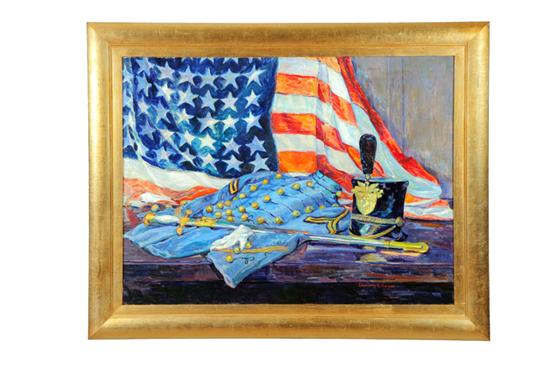 Appraisal: PATRIOTIC STILL LIFE BY CHARLOTTE MORGAN CALIFORNIA - Oil on