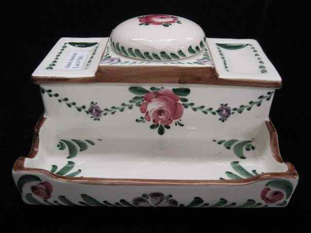 Appraisal: German Porcelain Inkstand handpainted floral circa '' x ''