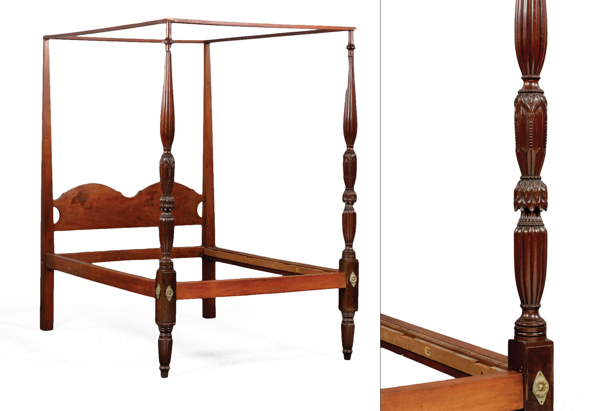 Appraisal: SALEM CARVED MAHOGANY BEDSTEAD ATTRIBUTED TO SAMUEL MCINTIRE Each foot