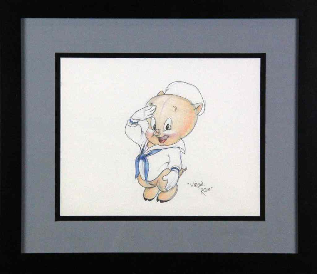 Appraisal: Original Virgil Ross Porky Pig Colored DrawingDepicting a colored pencil