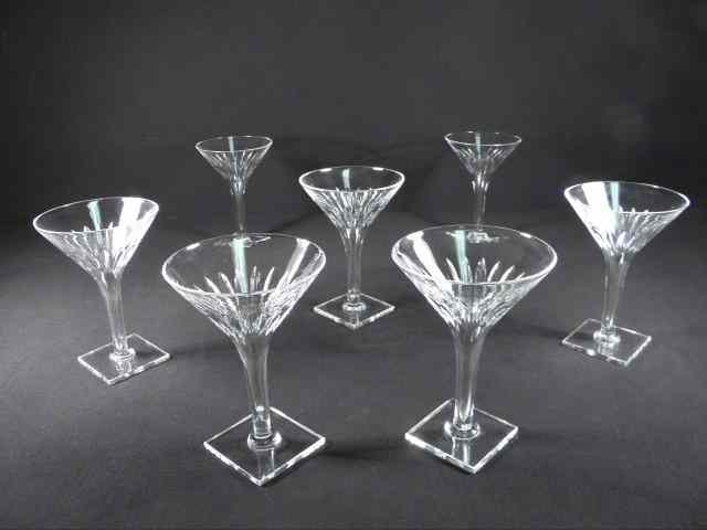 Appraisal: Seven contemporary style Hawks cut crystal martini glasses stems Square