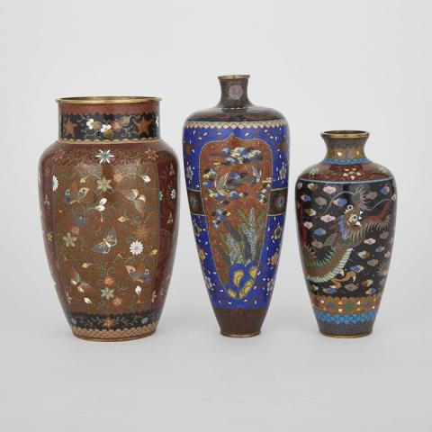 Appraisal: Three Cloisonne Vases Early th Century Condition few minor losses