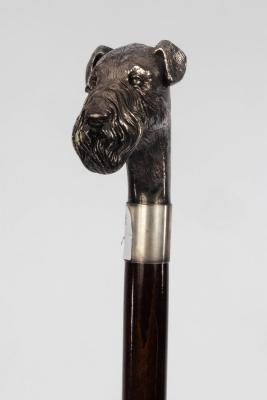 Appraisal: A walking stick the head modelled as an Airedale terrier