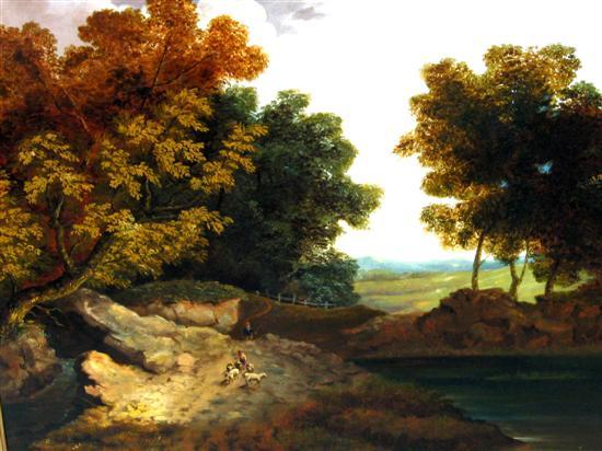 Appraisal: th Century English School landscape with figures and small flock