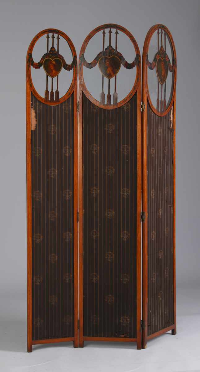 Appraisal: Adam's Style Satinwood Folding Screen Hand painted decoration of young