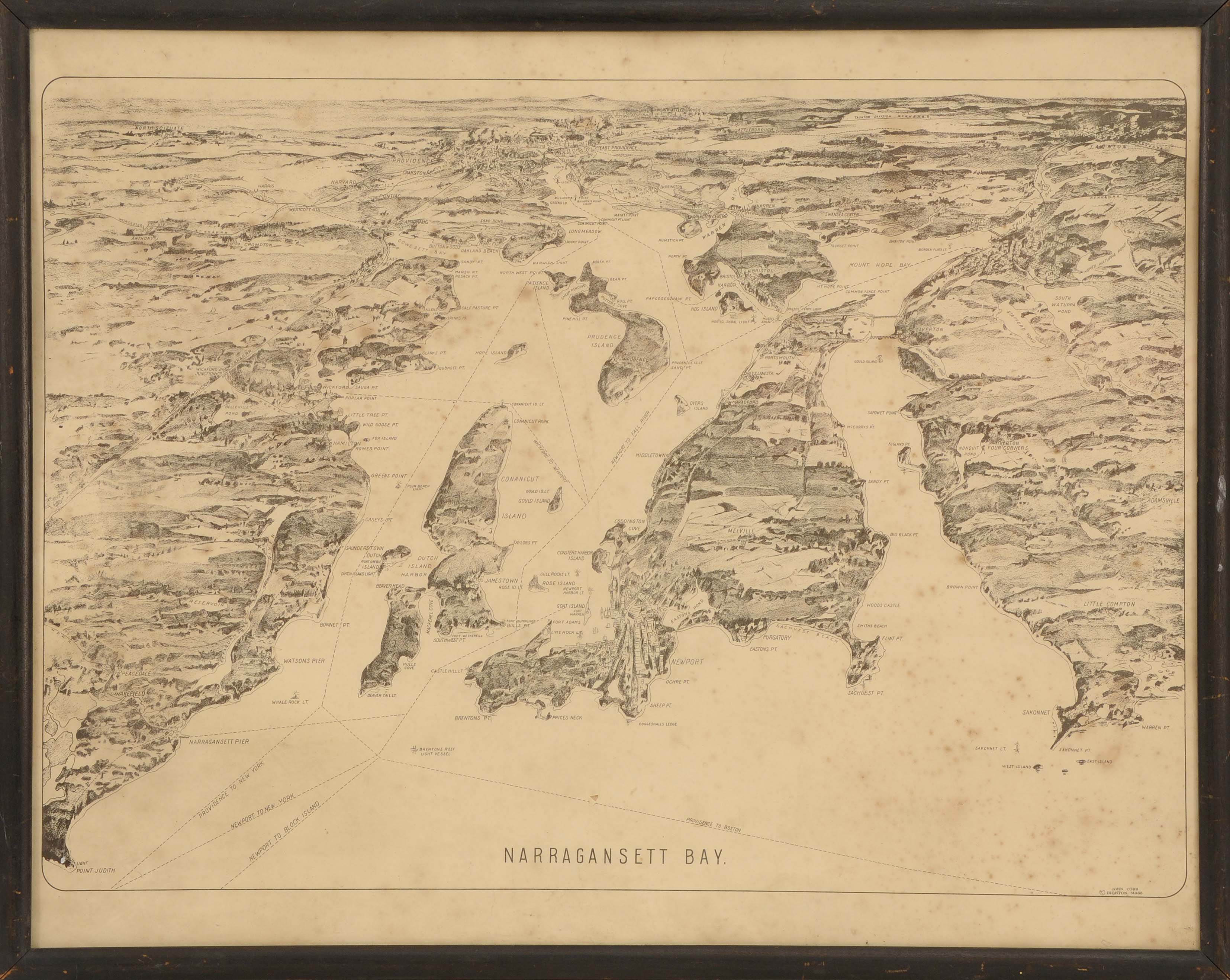 Appraisal: FRAMED MAP OF NARRAGANSETT BAY Possibly from the Fall River